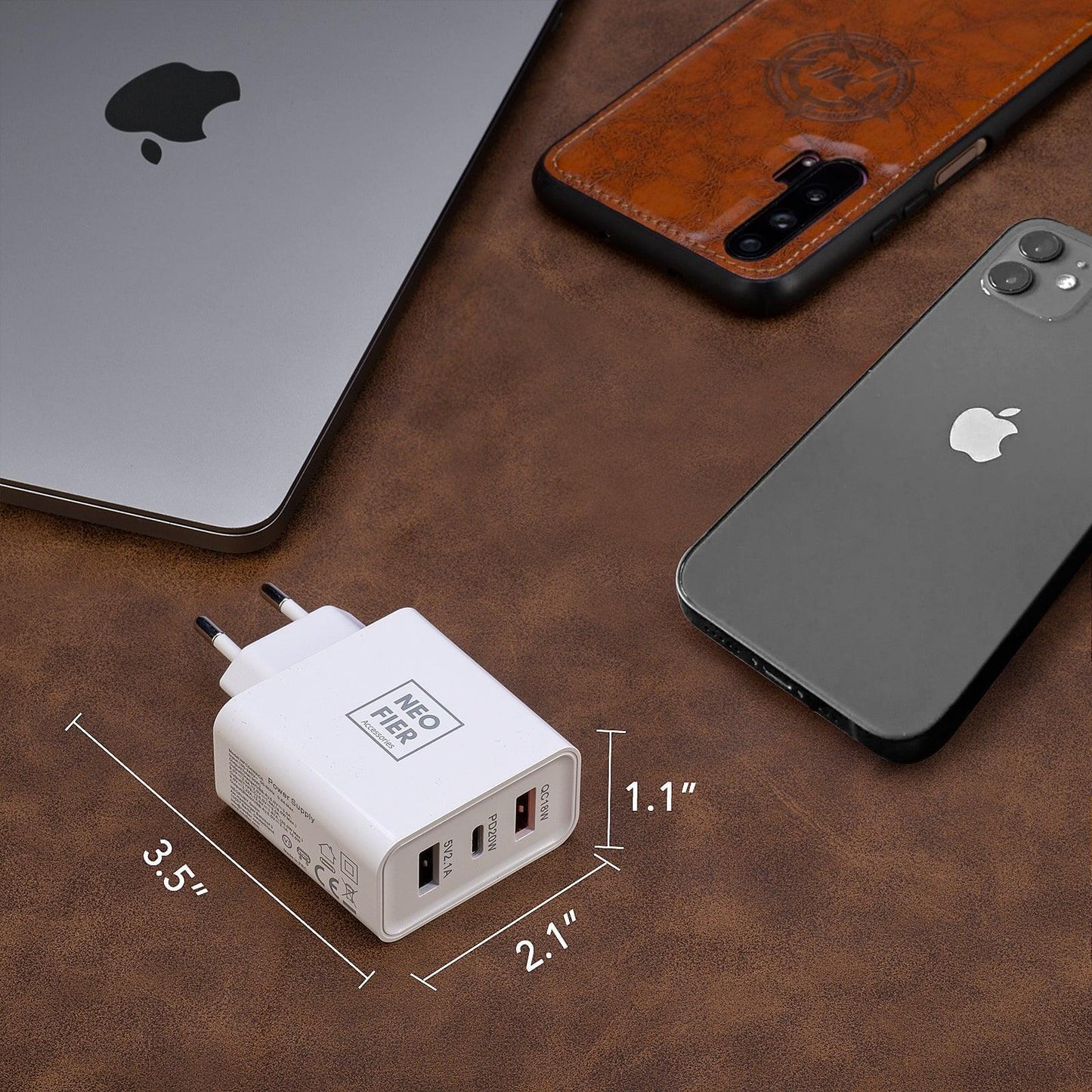 3 Port Wall Charging Adapter - Type C and USB A