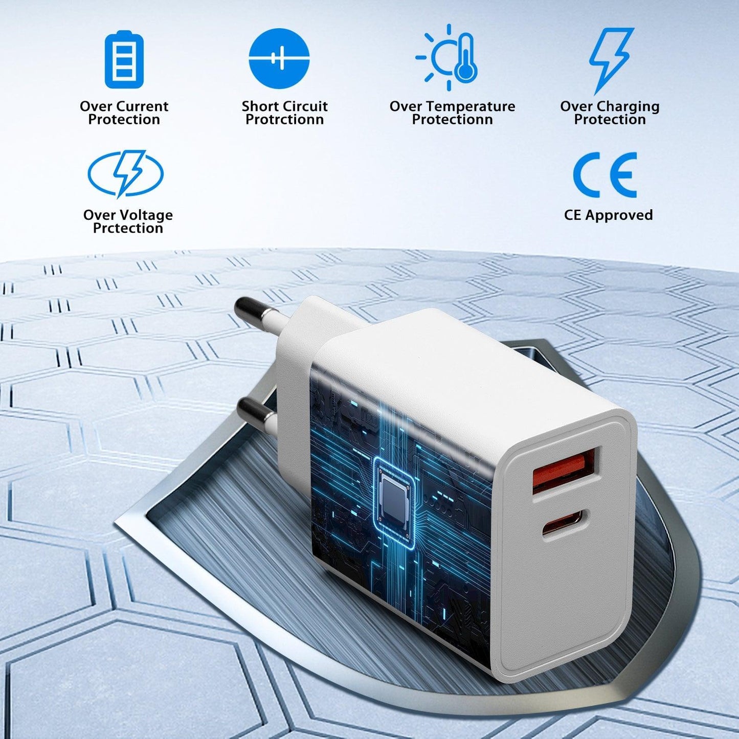 Dual Port Wall Charging Adapter - USB A and Type C