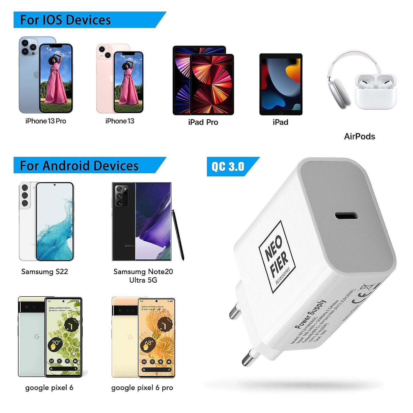 USB-C Wall Charger Adapter - 10V / White